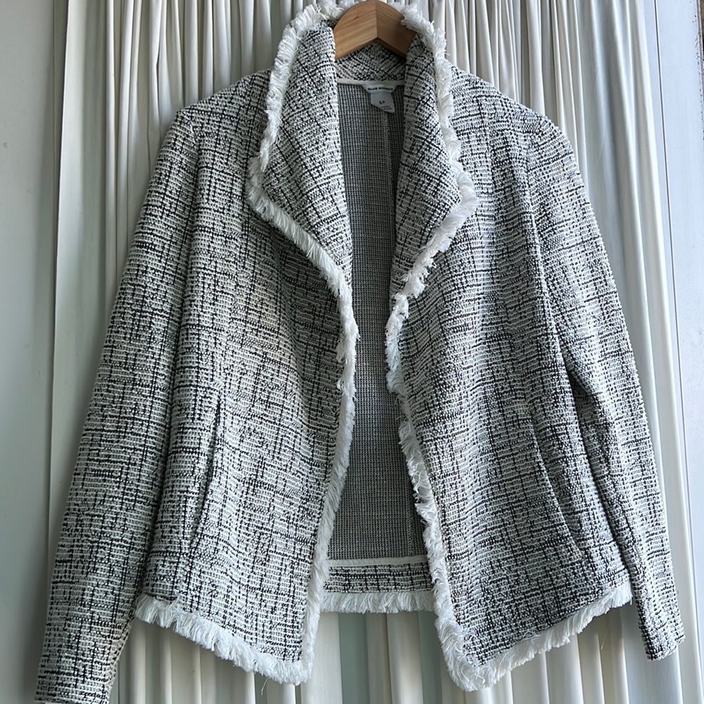 Club Monaco - Small speckled black and white open wrap sweater